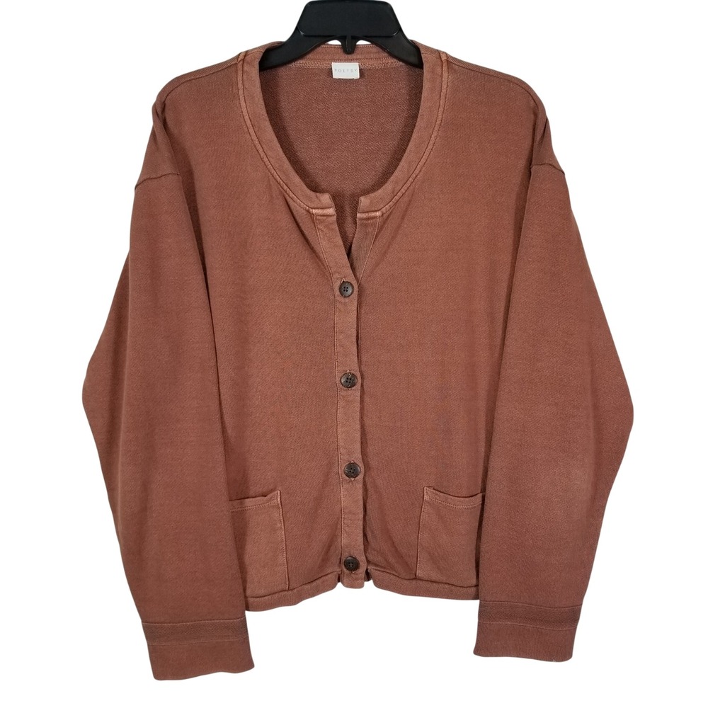 Poetry Hemp Organic Cotton Cardigan Sweatshirt Terracotta Brown Womens US 8 VY23